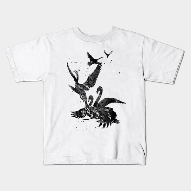 Flying swans Kids T-Shirt by erzebeth